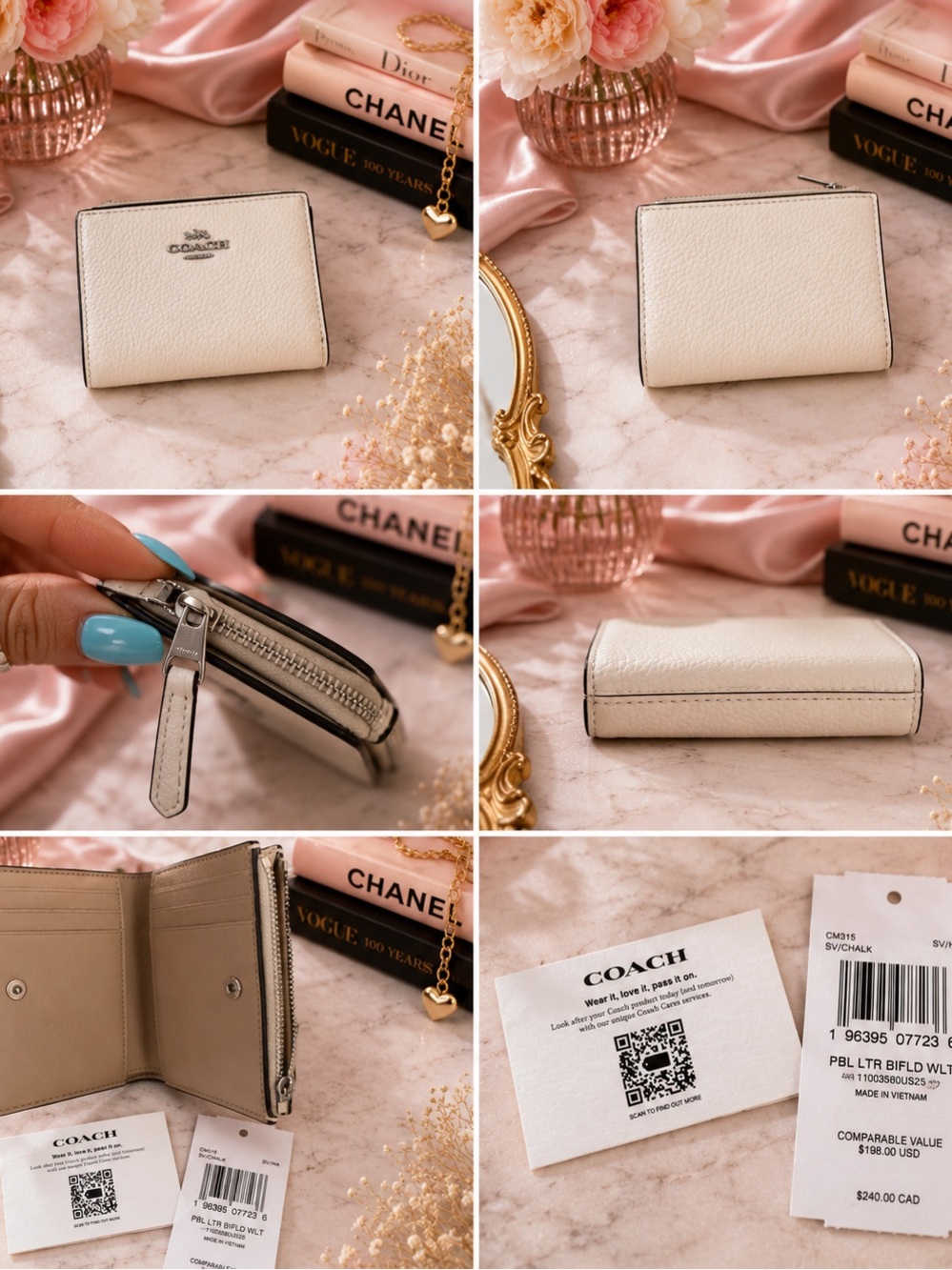 Coach Chalk Pebbled Leather Bifold Wallet with Silver Logo
